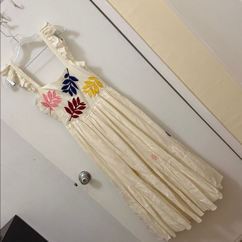 Floral Embroidered Cream Maxi Dress